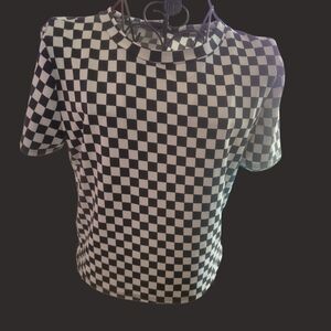Classic Black & White Checkerboard Short Sleeve Top